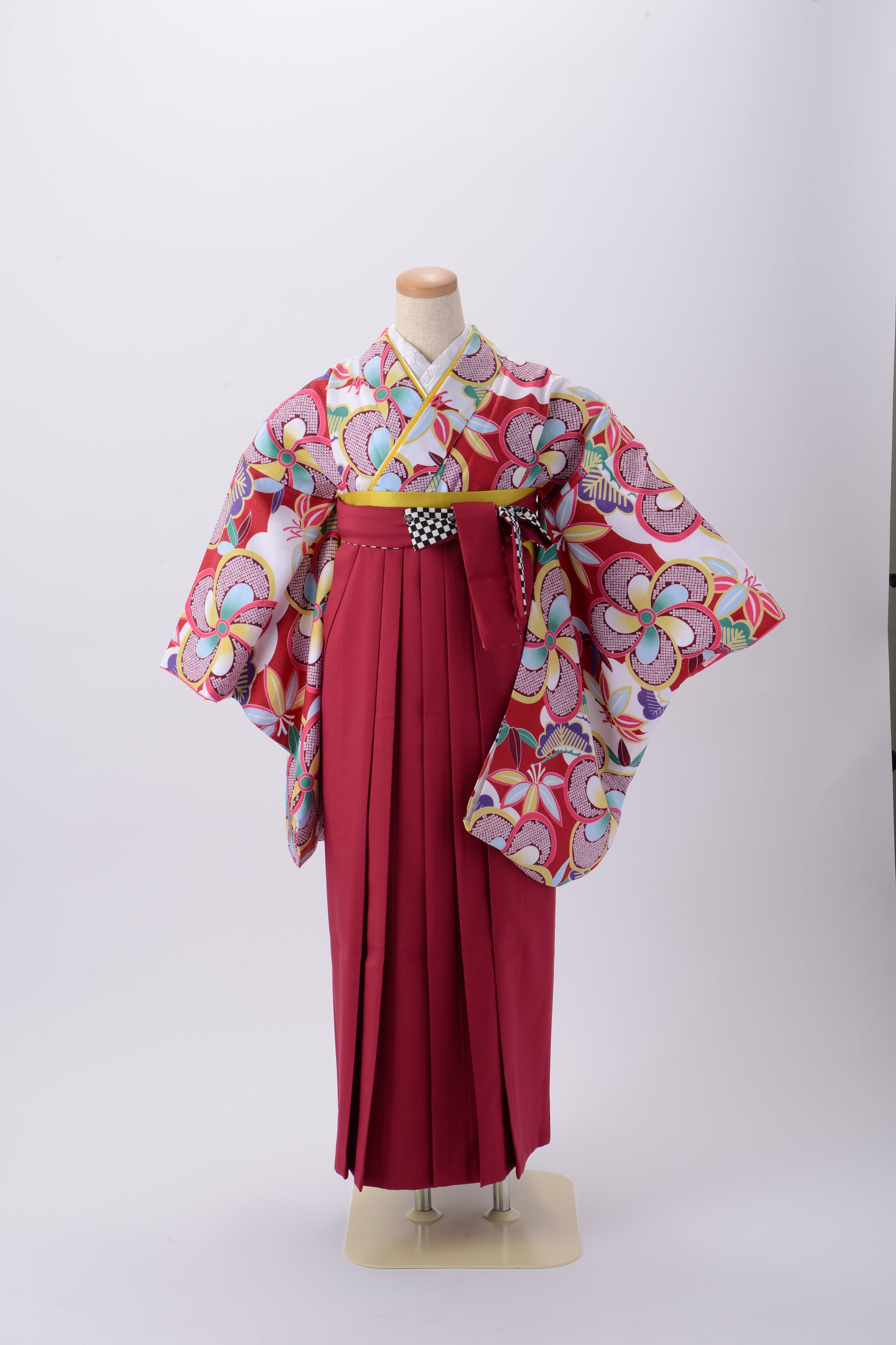 絞り風赤花模様×赤（格子柄）袴 KH11-1 – kayoikomachi